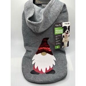 NWT Gray Pet Christmas Gnome Sequin Hoodie w Leash Hole‎ Access - Size Small